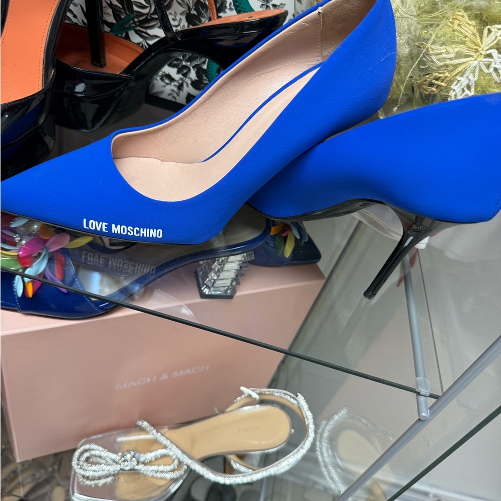 Love Moschino Cobalt Blue Pointed Toe Stiletto Pumps